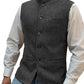 Gray herringbone stand collar vest over a white shirt, size XXL