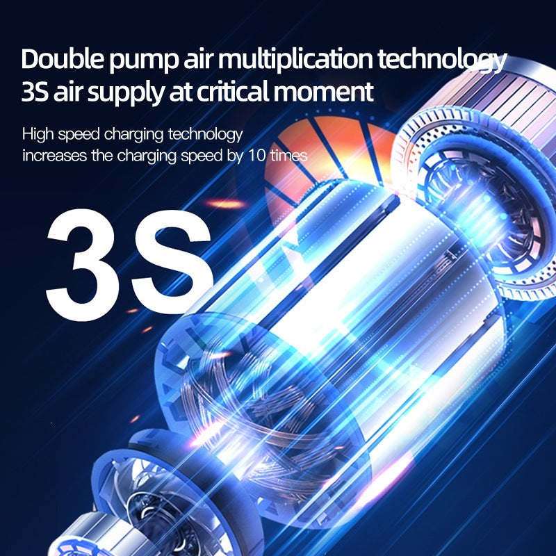 Cutaway illustration of the inflator pump motor and internal cylinder assembly