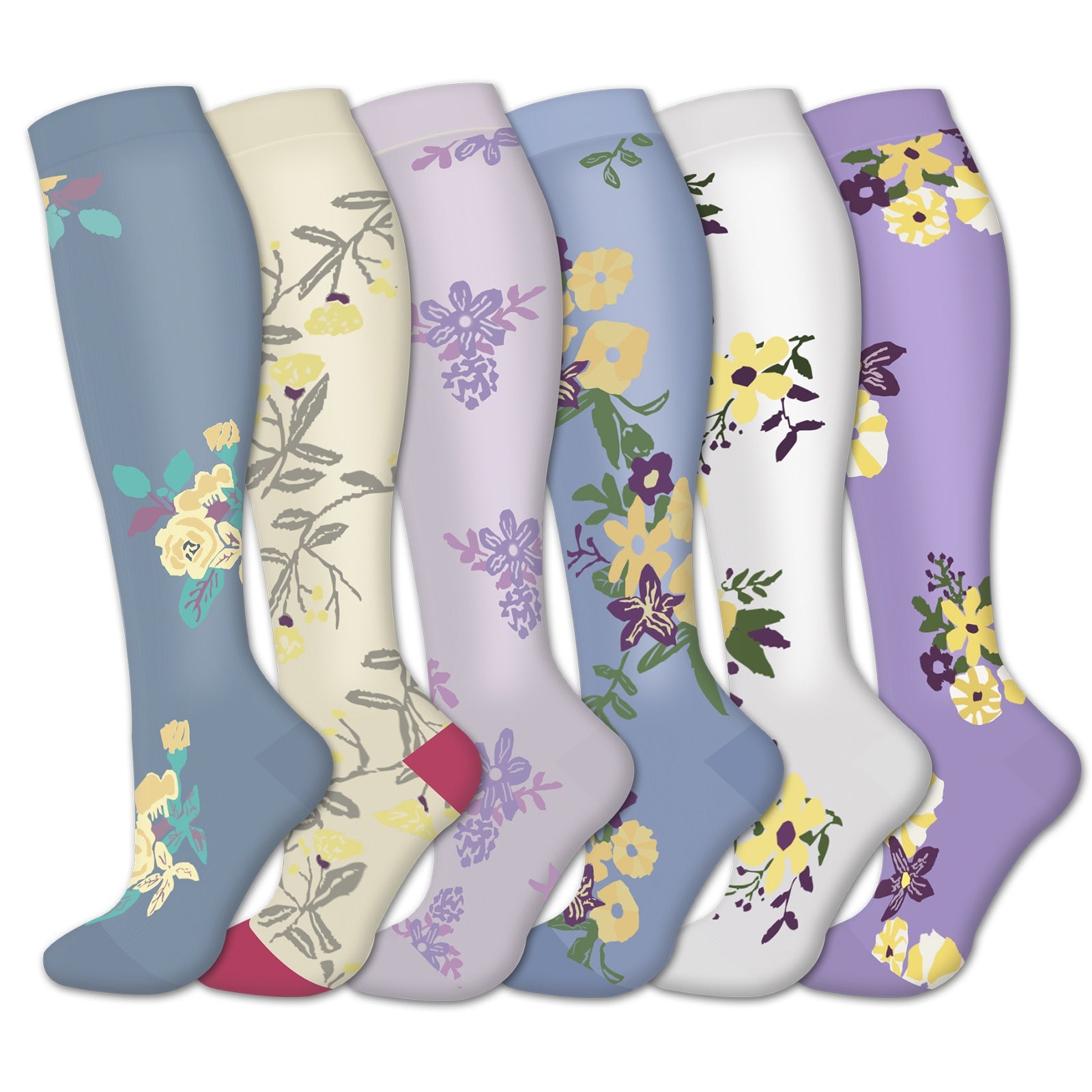 Multipack of knee high compression socks in mixed colours and prints