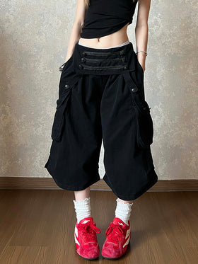 Womens Wide Leg Cropped Cargo Pants