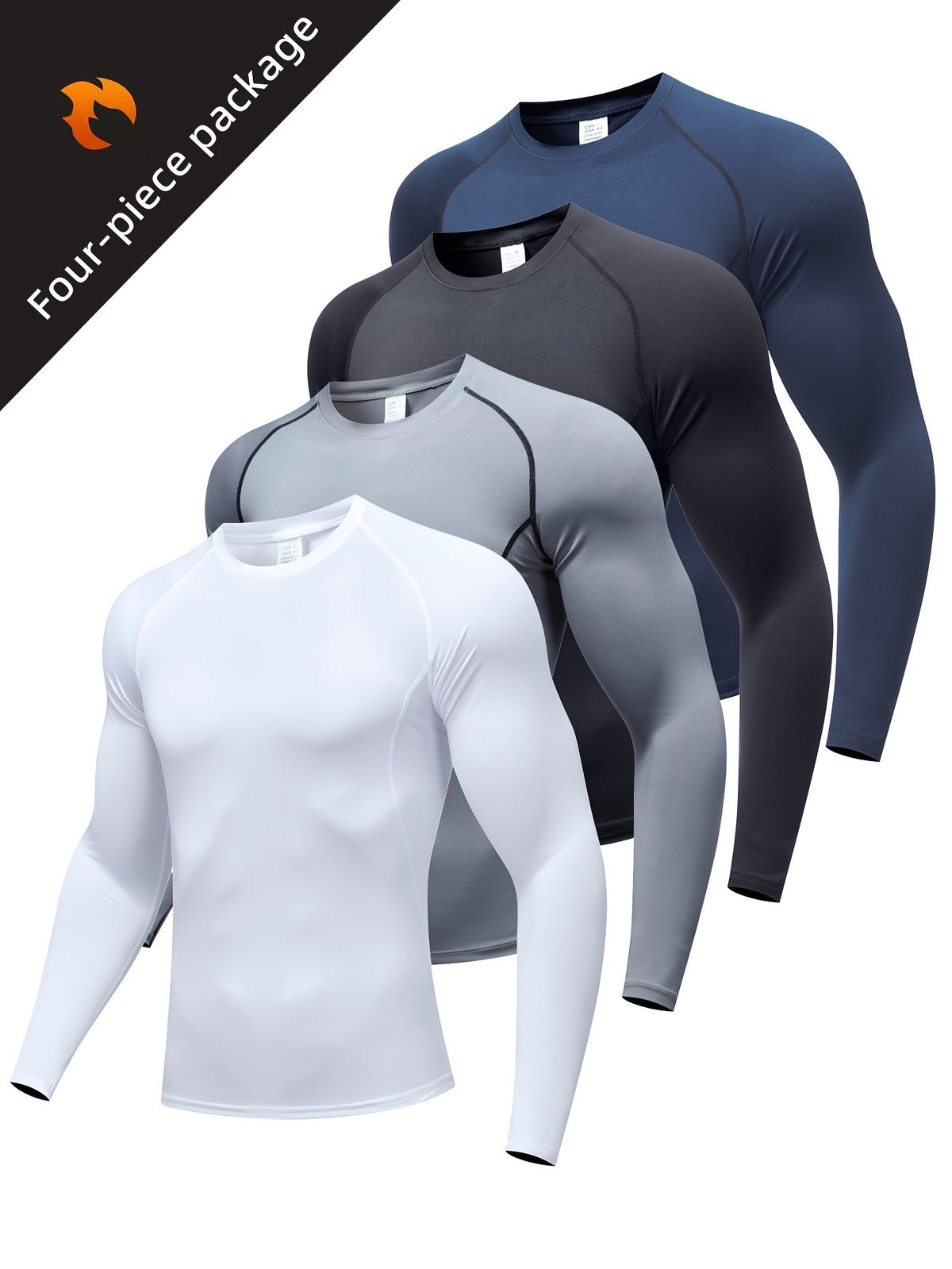 4-pack black, white, gray and navy compression shirts, variant photo for size XXXL