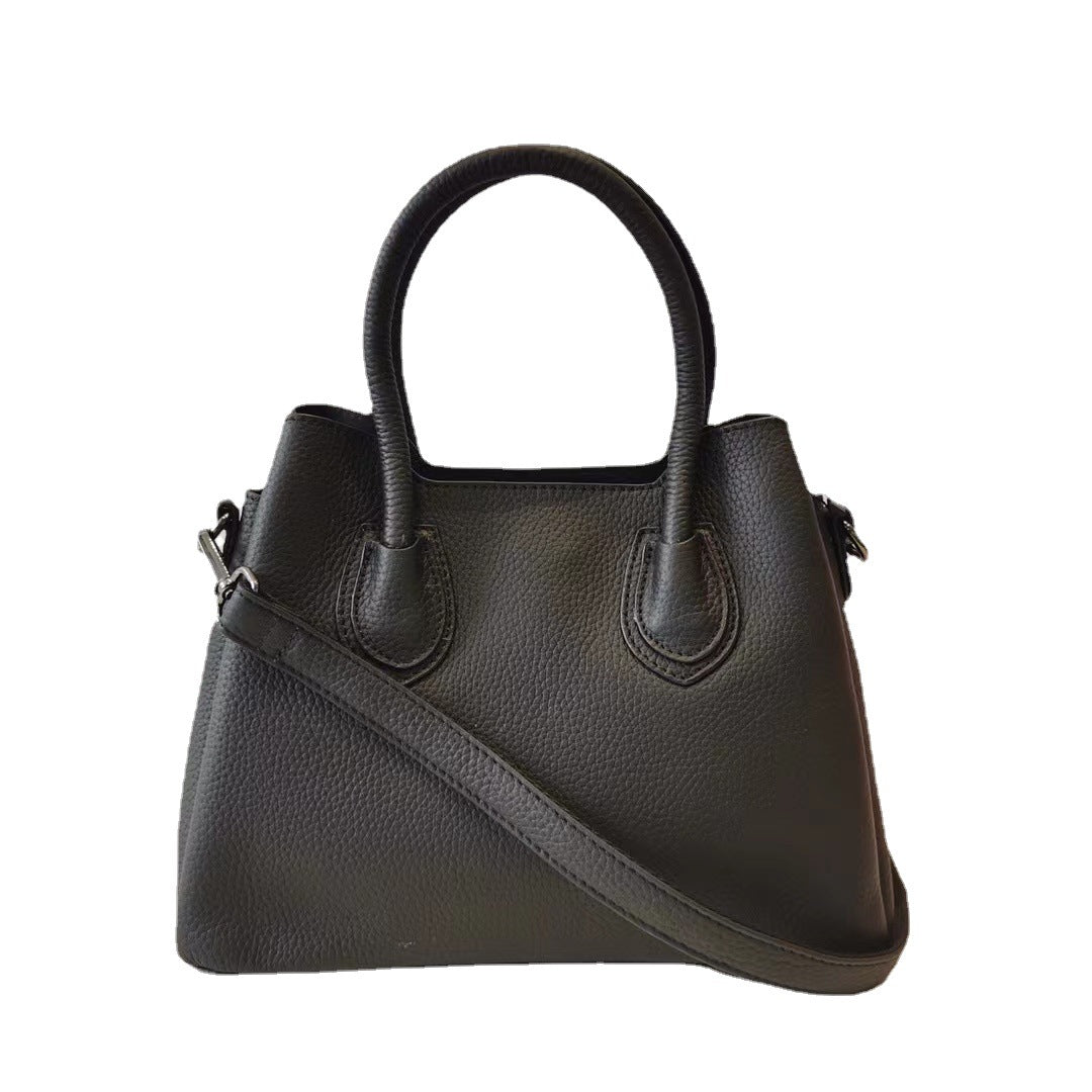 Golden brown leather women bucket bag with soft handle