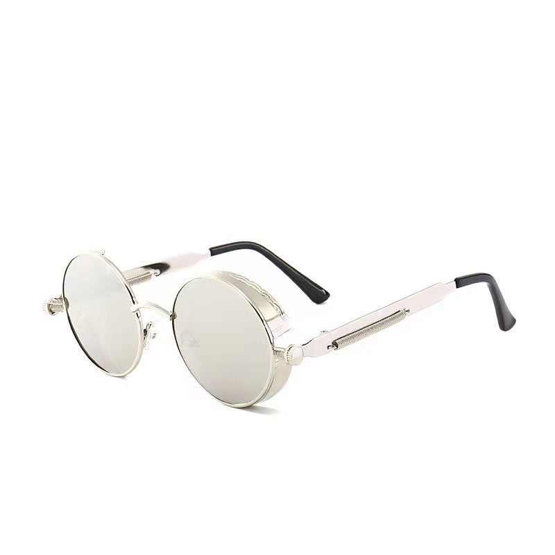 Round metal frame sunglasses shown in one of eighteen frame and lens color options