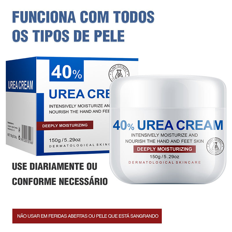 40% urea cream jar and box with text noting it suits all skin types and a usage caution