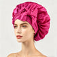 Roomy satin sleep cap with a bow tie band, one size for long or thick hair