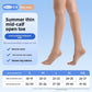Skin tone calf compression sock shown on the lower leg and ankle