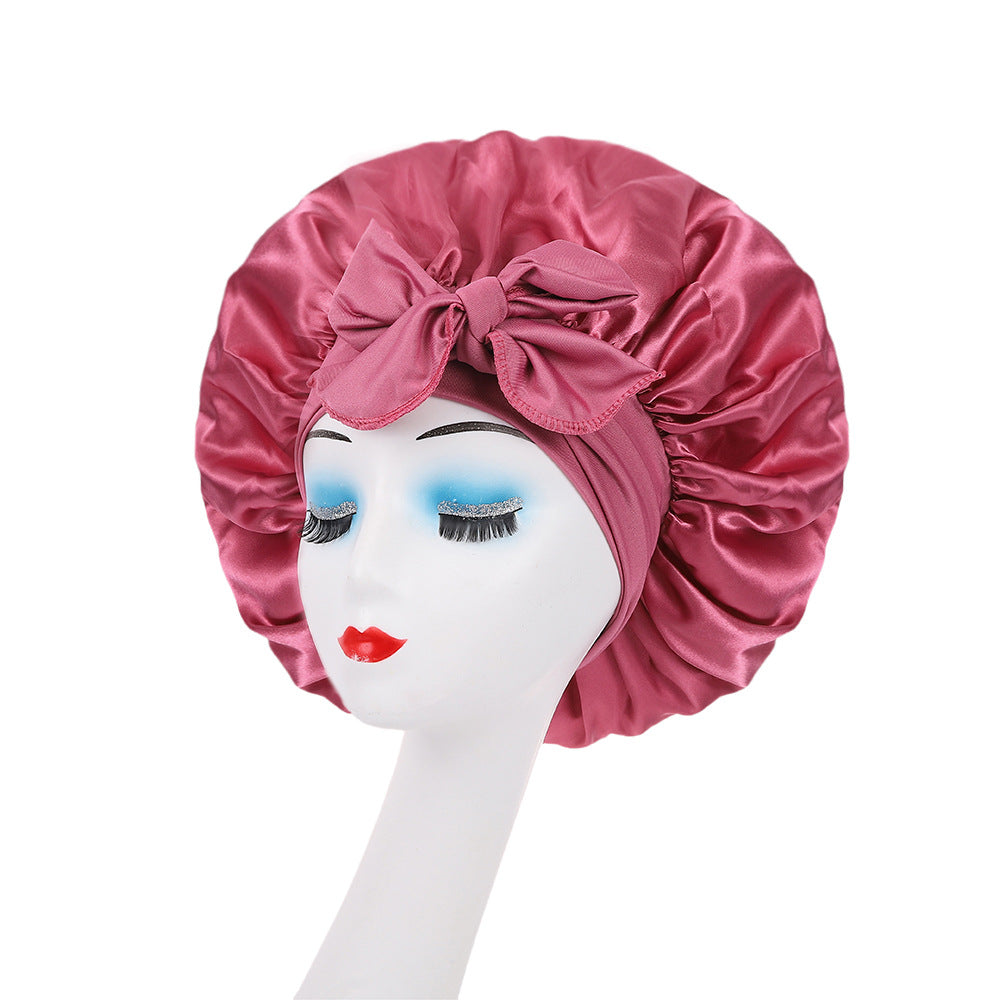 Satin Elastic Nightcap | in context home setting