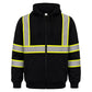 Black full zip hooded sweatshirt with gray strips edged in neon yellow and zippered pockets, 2XL option photo