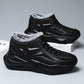 Black water repellent high top snow boot with fleece collar and chunky molded sole