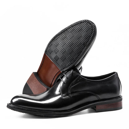 pointed toe derby shoe top view with laces