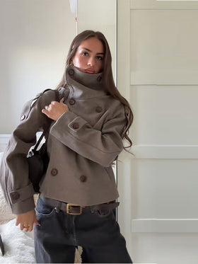Womens Double Breasted Wool Blend Coat