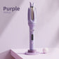 Purple automatic hair curler with open chamber, heat screen from 150 to 210 and power key below