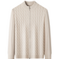 Mens thick knit half zip sweater from the front with the stand collar zipped