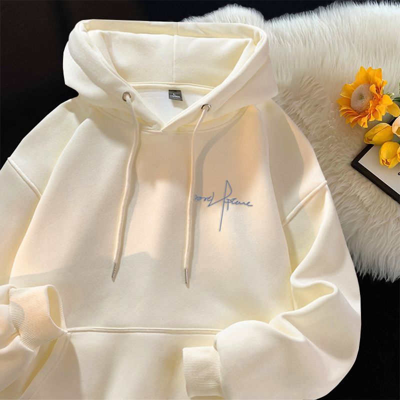 Mens letter print fleece sweatshirt shown in hooded and crew neck styles, product photo
