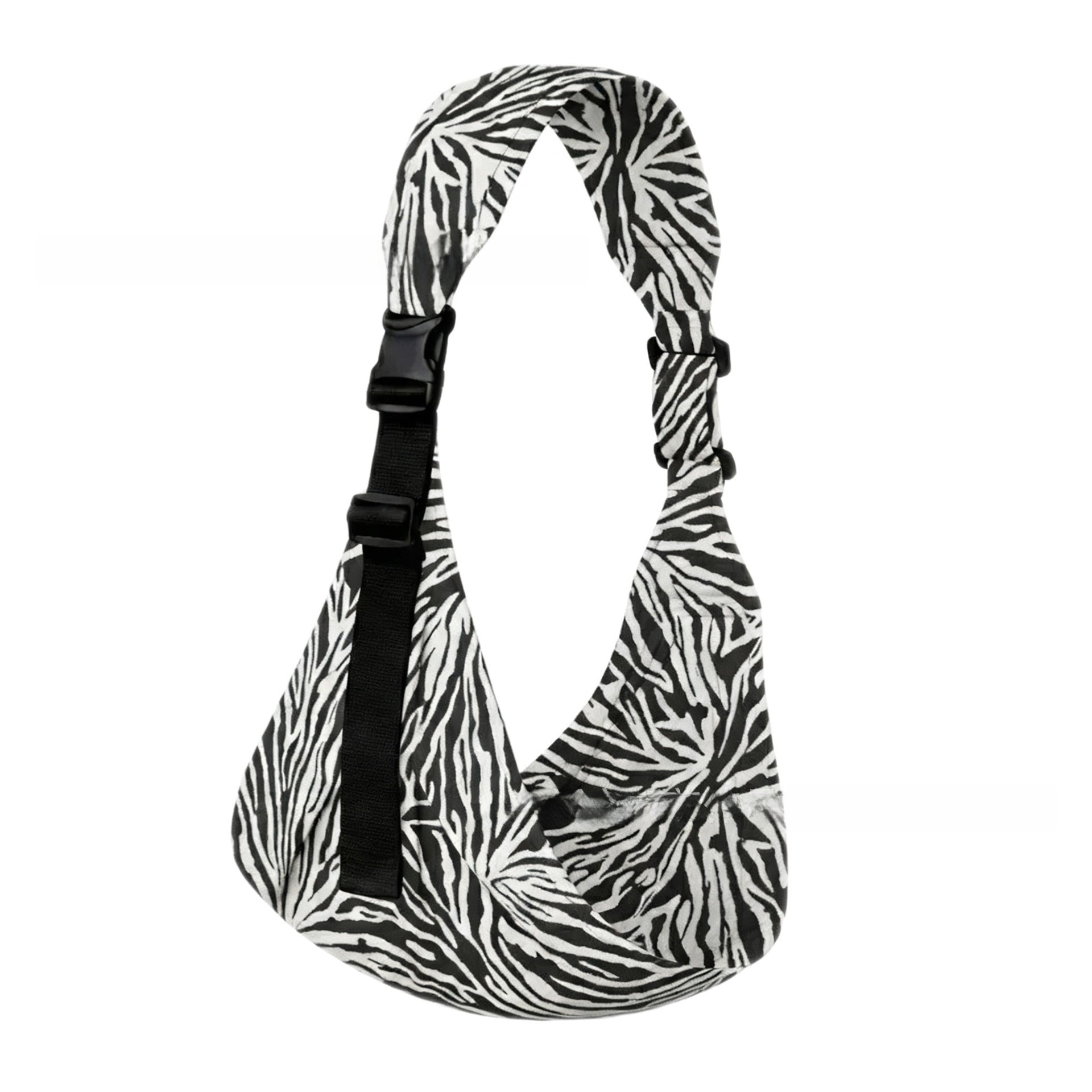 Printed one-shoulder baby sling carrier shown in soft natural light