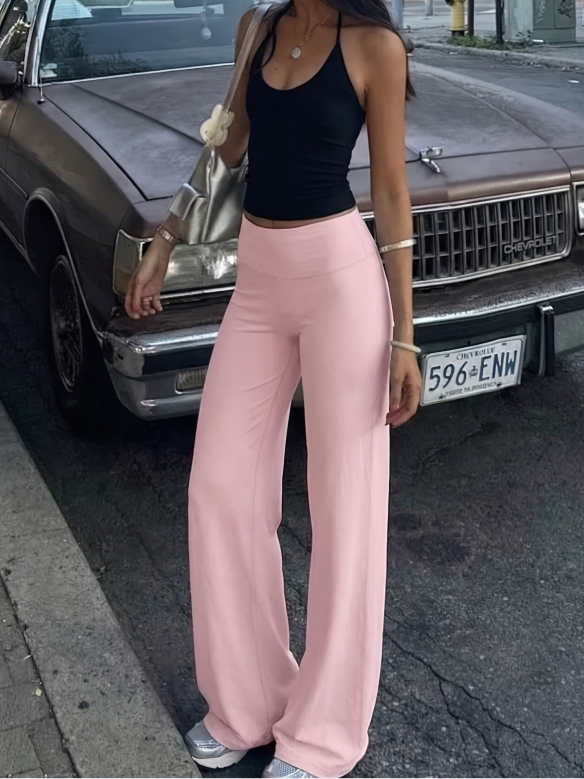 Womens wide leg yoga and lounge pants with a high waistband