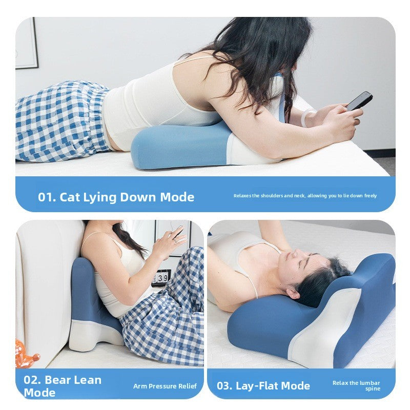 Silver gray contour memory foam pillow with side wings and a neck bolster