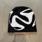 Acrylic knit ghost pattern beanie in black with a one size stretch fit