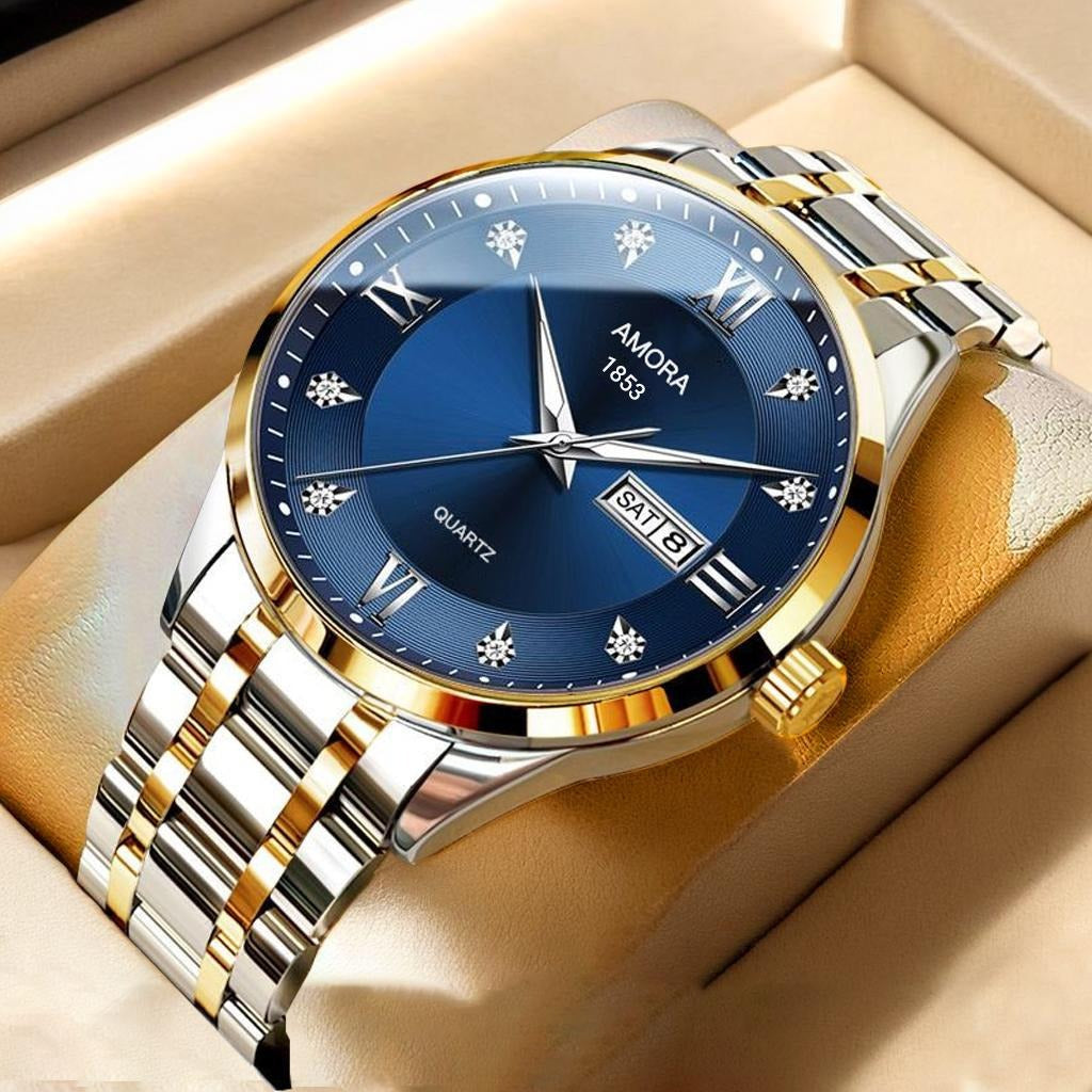 Side profile of the stainless steel quartz watch case and crown