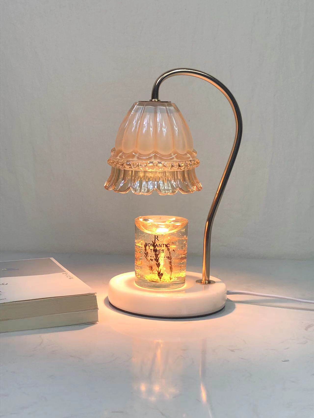 Glass lily shade candle warmer lamp over a jar candle