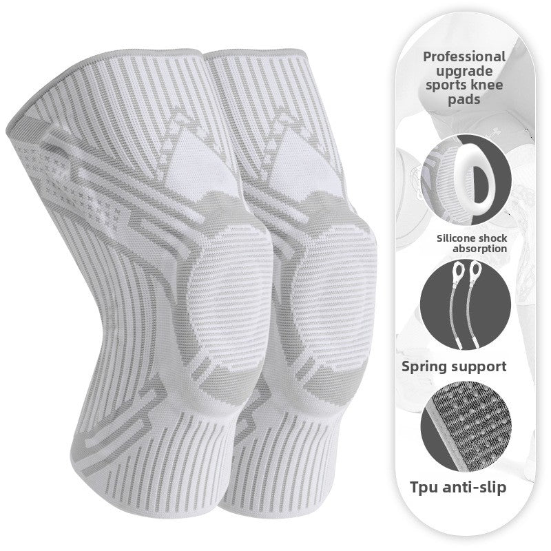 Sports knee brace with reinforced padded kneecap panel and adjustable support strap