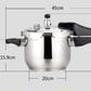 Stainless steel pressure cooker shown with its retail packaging