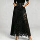 High waist A-line denim maxi skirt with a floral guipure lace panel and scalloped hem in the white colourway, back view