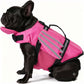 Dog flotation vest neck and belly hook and loop straps for an adjustable fit