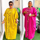 Loose kaftan maxi dress with mirrored applique down the centre front and lantern sleeves