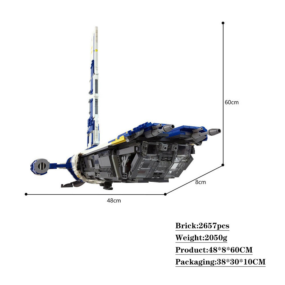 Size panel showing the starship model at 48 by 8 by 60 cm and 2657 bricks