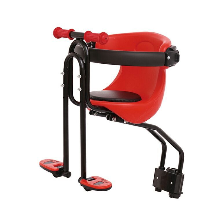 Front mount child bicycle seat shown installed on a bicycle frame