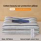 Contoured cotton side sleeper pillow with a hollow ear relief center and neck ridge, blue stripe