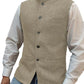 Champagne herringbone stand collar vest over a white shirt, size M