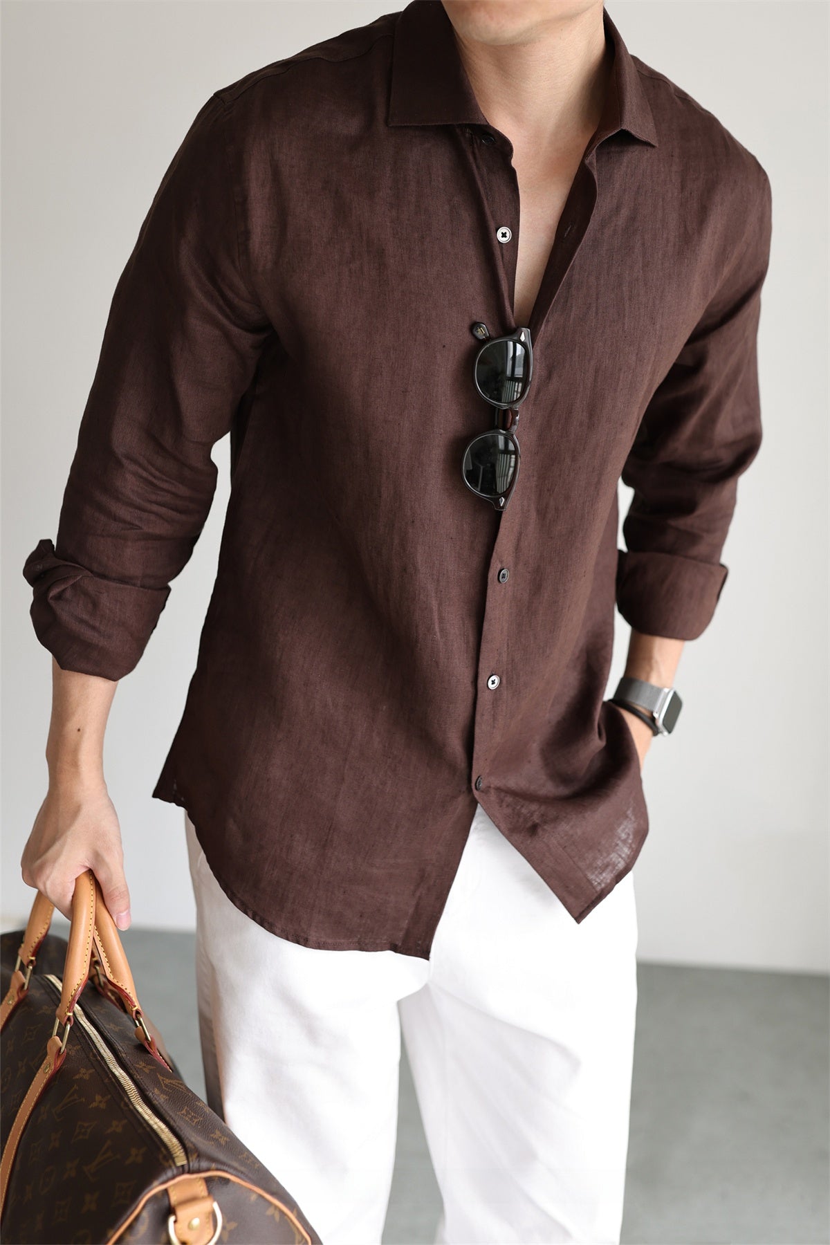 Italian Style Pure Linen Long Sleeve Shirt | third angle reference