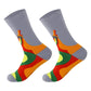 Waterproof crew socks with a gray cuff and an orange, red, green and yellow paintbrush design, size S 37-39