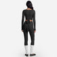 Front tie wrap top with thumbhole sleeves in the ballet yoga set