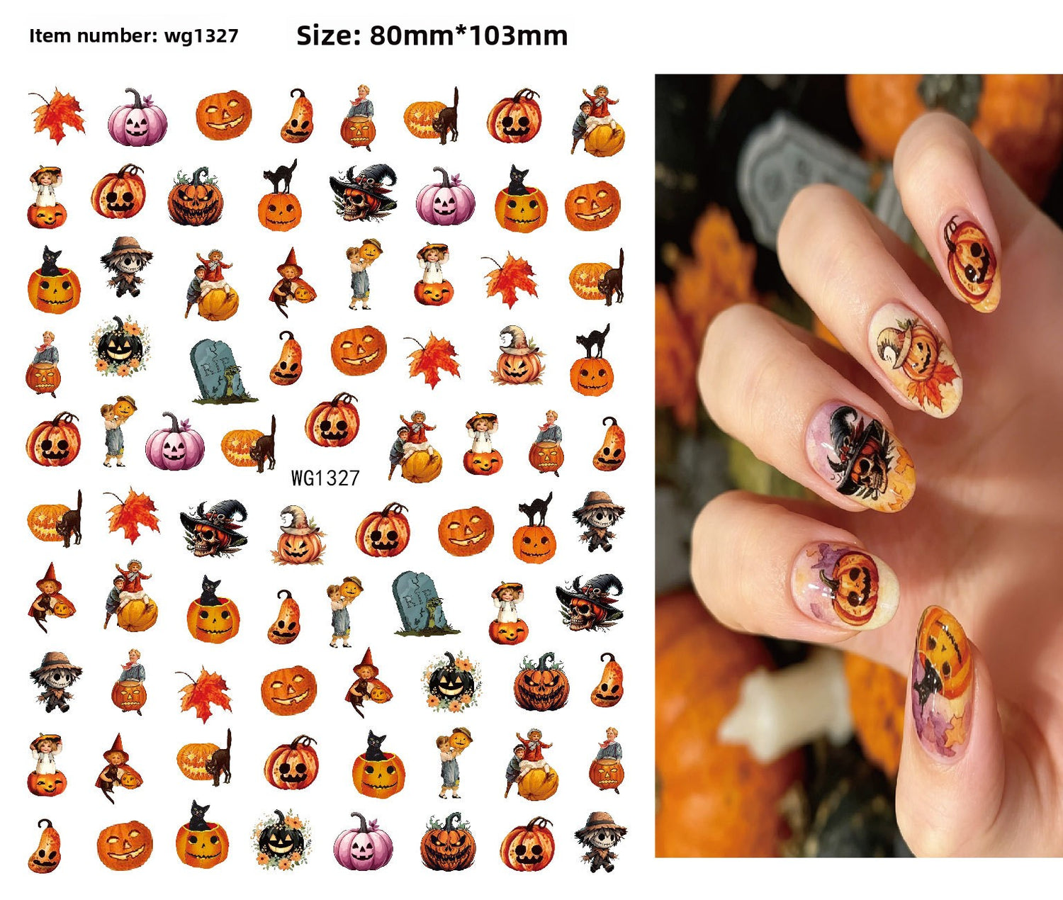 Halloween nail art with cartoon skeleton and monster face designs