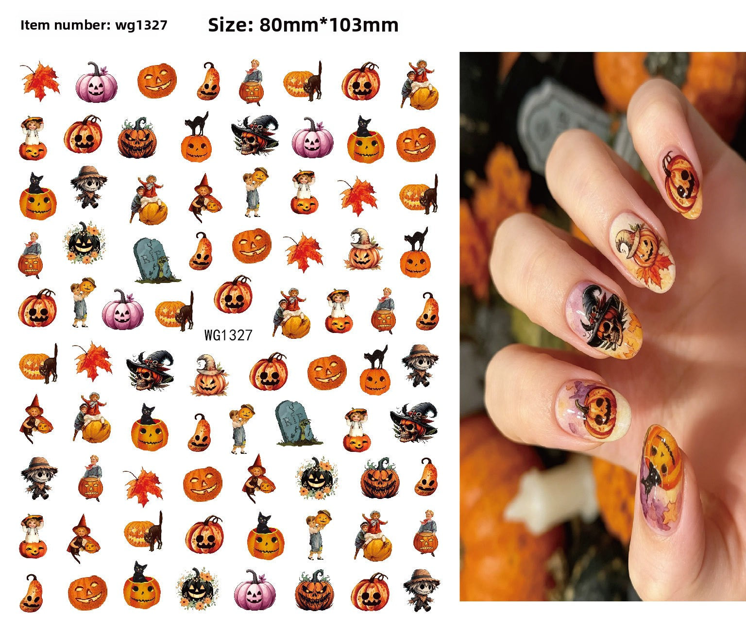 Halloween nail art with cartoon skeleton and monster face designs
