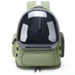 Green transparent dome pet carrier backpack with a front pocket and side holes on white, Green option