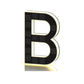 Black and gold solar LED house number sign, one character with a backlit warm outline, front view
