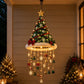 Christmas Tree design: green tree shaped hat with a red ribbon and gold star, a lit brim and hanging charms