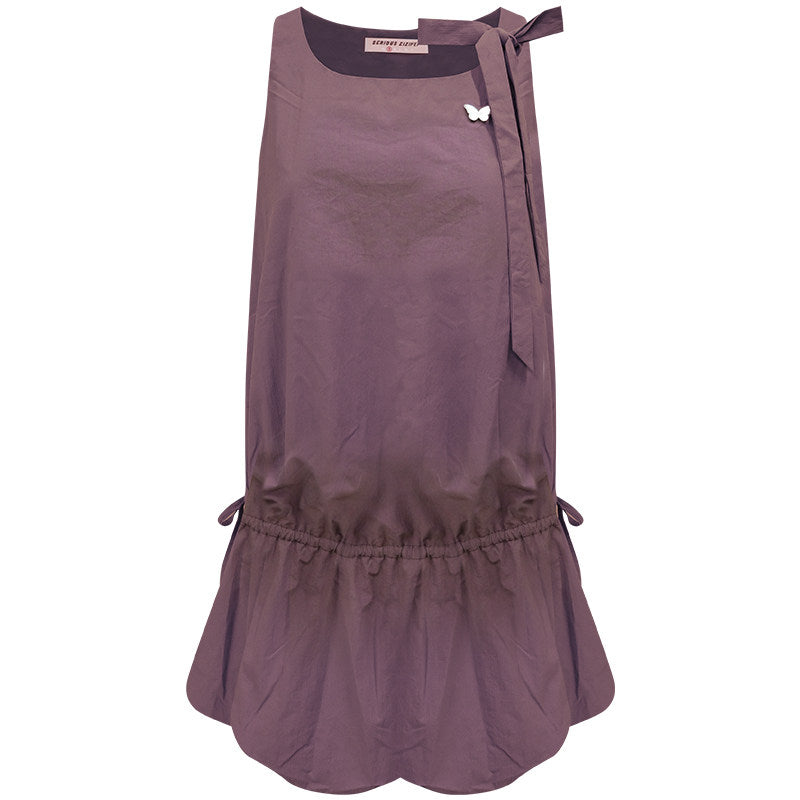 Retro Lace-Up Floral Hem Cami Dress | scale reference next to a hand