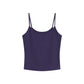 Fitted spaghetti strap camisole with a scoop neck shown on a model