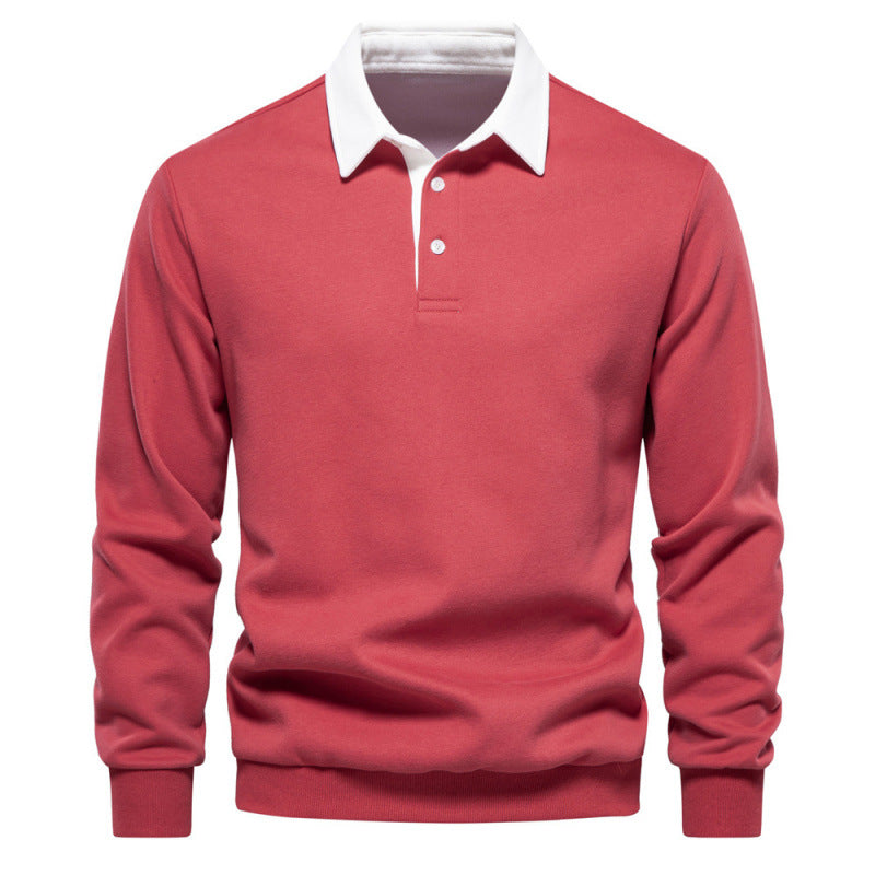 Final close up detail of the collar and placket on the polo collar pullover