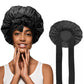 Large satin hair bonnet shown with the elastic band and two satin ties for the fit