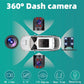Dual lens dash cam screen splitting the front and cabin recordings side by side