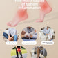Foot massage roller rolled under the heel of a bare foot on the floor