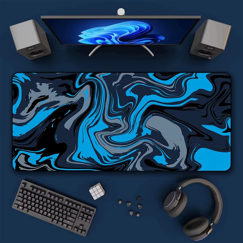 Blue Large Gaming Mouse Pad XXL Strata Liquid Deskmat Non-Slip Rubber Game Mouse Mat Computer Keyboard Mats Big Mausepad Gamer