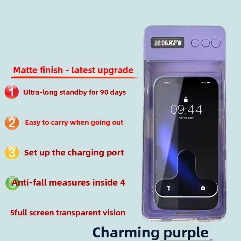 Transparent phone timer lock box with a countdown display holding a smartphone