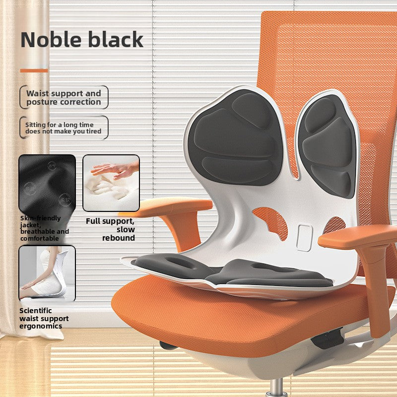 Lumbar support cushion with its loop strap fastened around a chair